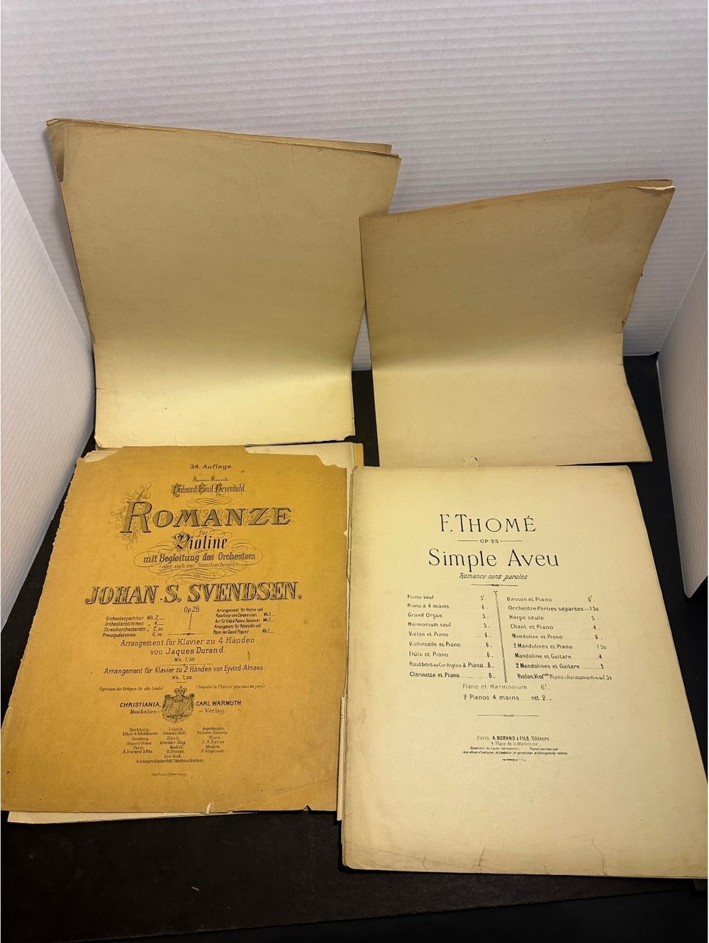 Antique Sheet Music Lot Svendsen Romanze Op 26 Thome Simple Aveu Violin Piano